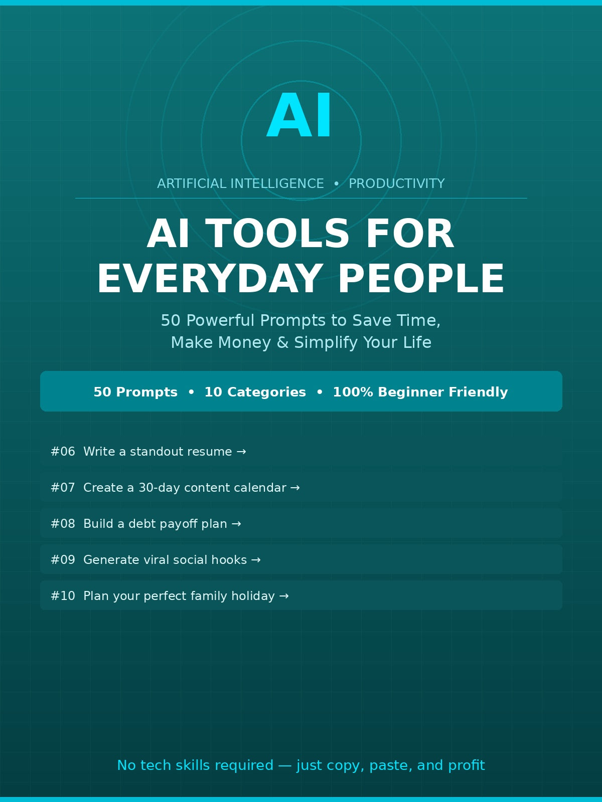 AI Tools for Everyday People — 50 Copy-Paste Prompts | ChatGPT, Claude & Gemini | Save Time | Digital Download
